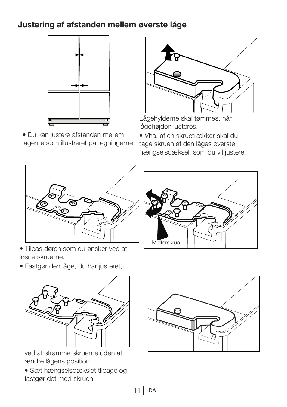 Justering af afstanden mellem øverste låge | Blomberg KQD 1250 X A++ User Manual | Page 82 / 358