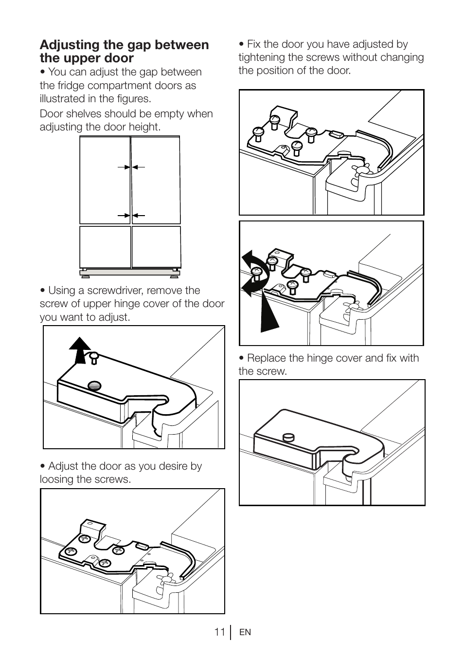 Adjusting the gap between the upper door | Blomberg KQE 1010 X User Manual | Page 12 / 84