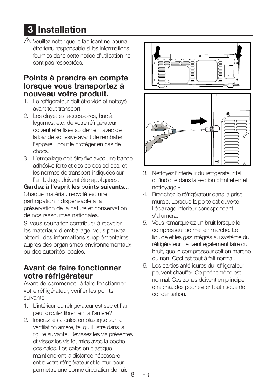 3installation, Avant de faire fonctionner votre réfrigérateur | Blomberg KQE 1010 X User Manual | Page 29 / 84