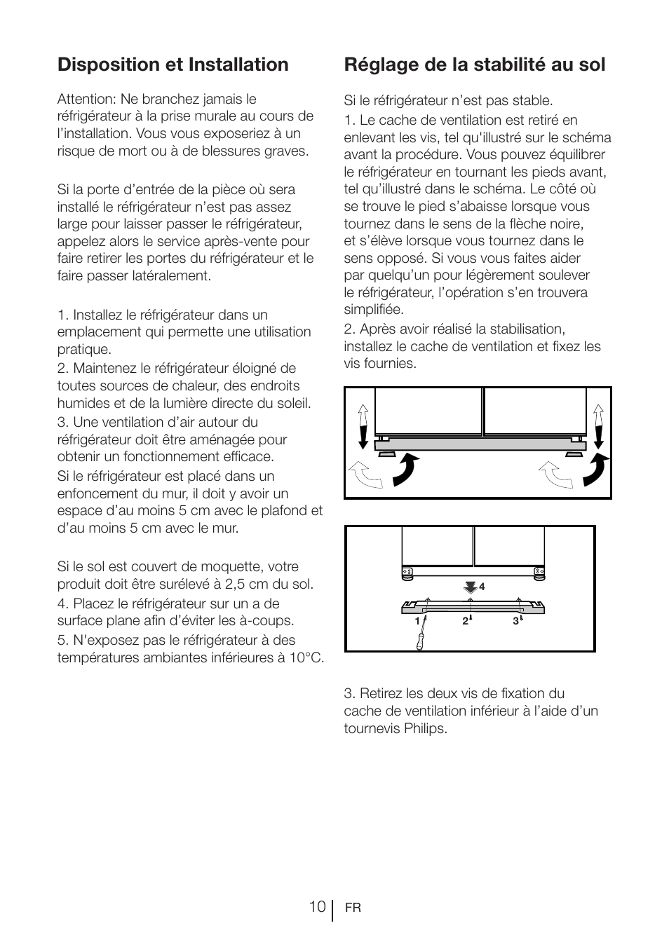 Disposition et installation, Réglage de la stabilité au sol | Blomberg KQE 1010 X User Manual | Page 31 / 84