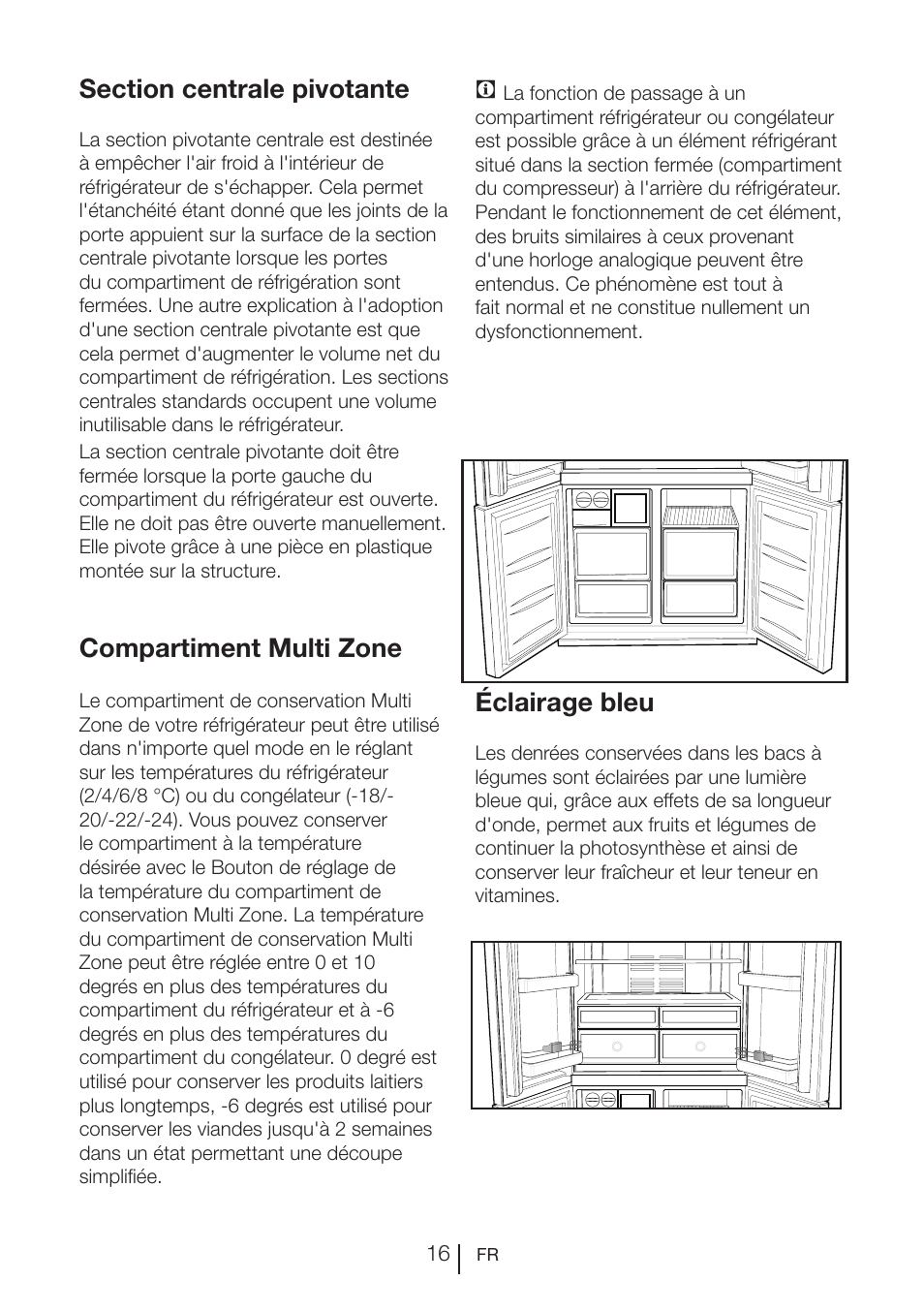 Compartiment multi zone, Éclairage bleu | Blomberg KQE 1010 X User Manual | Page 37 / 84