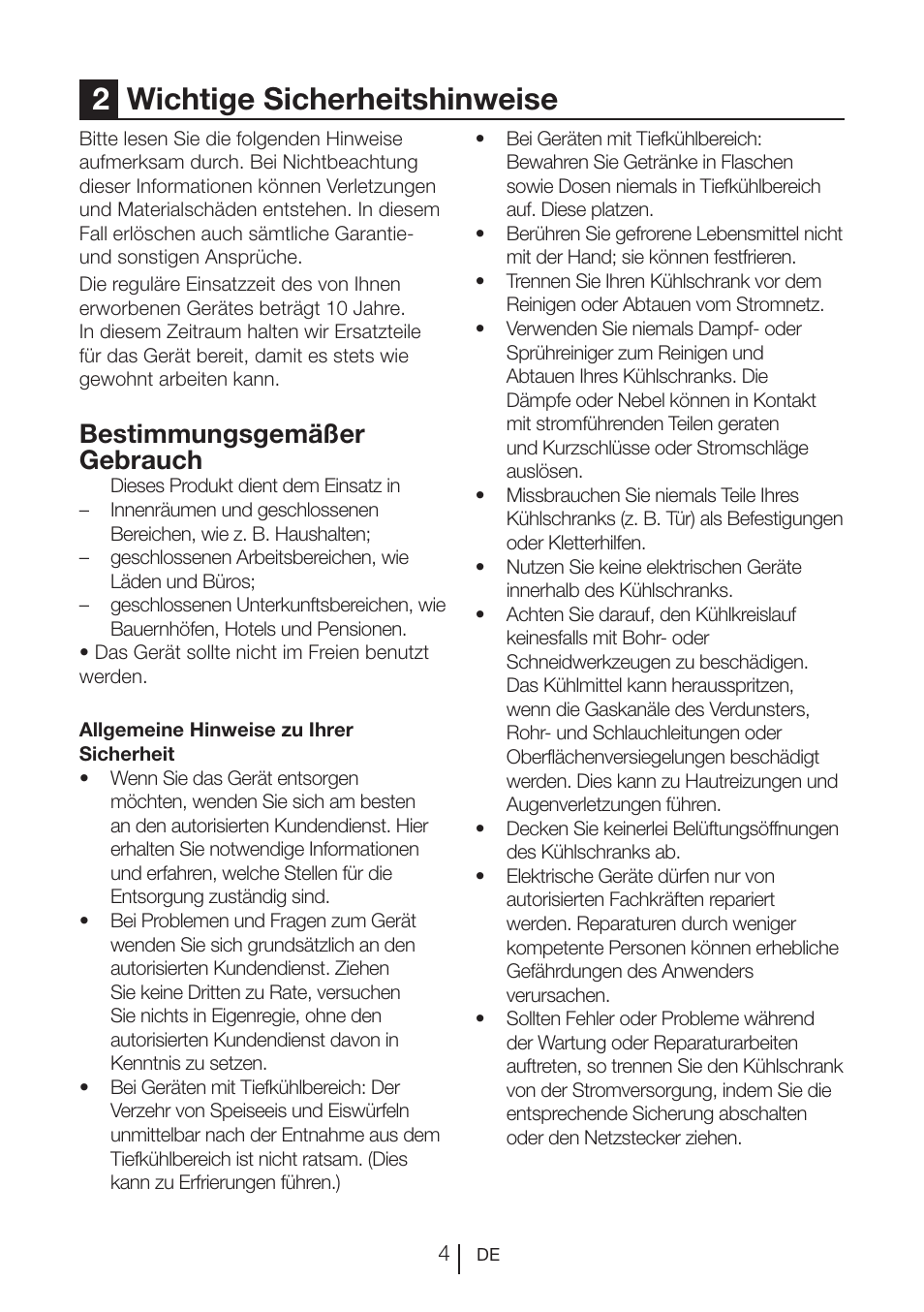 2wichtige sicherheitshinweise, Bestimmungsgemäßer gebrauch | Blomberg KQE 1010 X User Manual | Page 46 / 84
