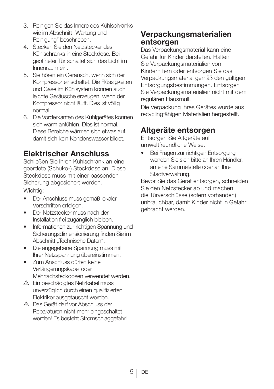 Verpackungsmaterialien entsorgen, Altgeräte entsorgen, Elektrischer anschluss | Blomberg KQE 1010 X User Manual | Page 51 / 84