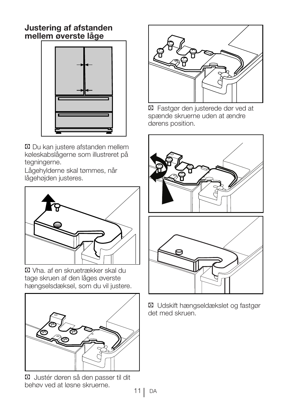 Justering af afstanden mellem øverste låge | Blomberg KFD 9950 X A+ User Manual | Page 111 / 372