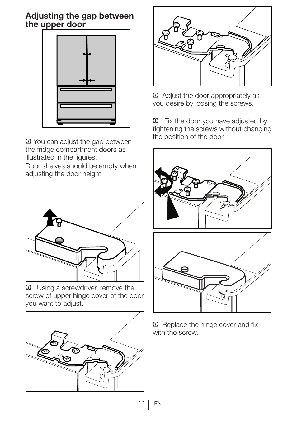 Adjusting the gap between the upper door | Blomberg KFD 9950 X A+ User Manual | Page 12 / 372