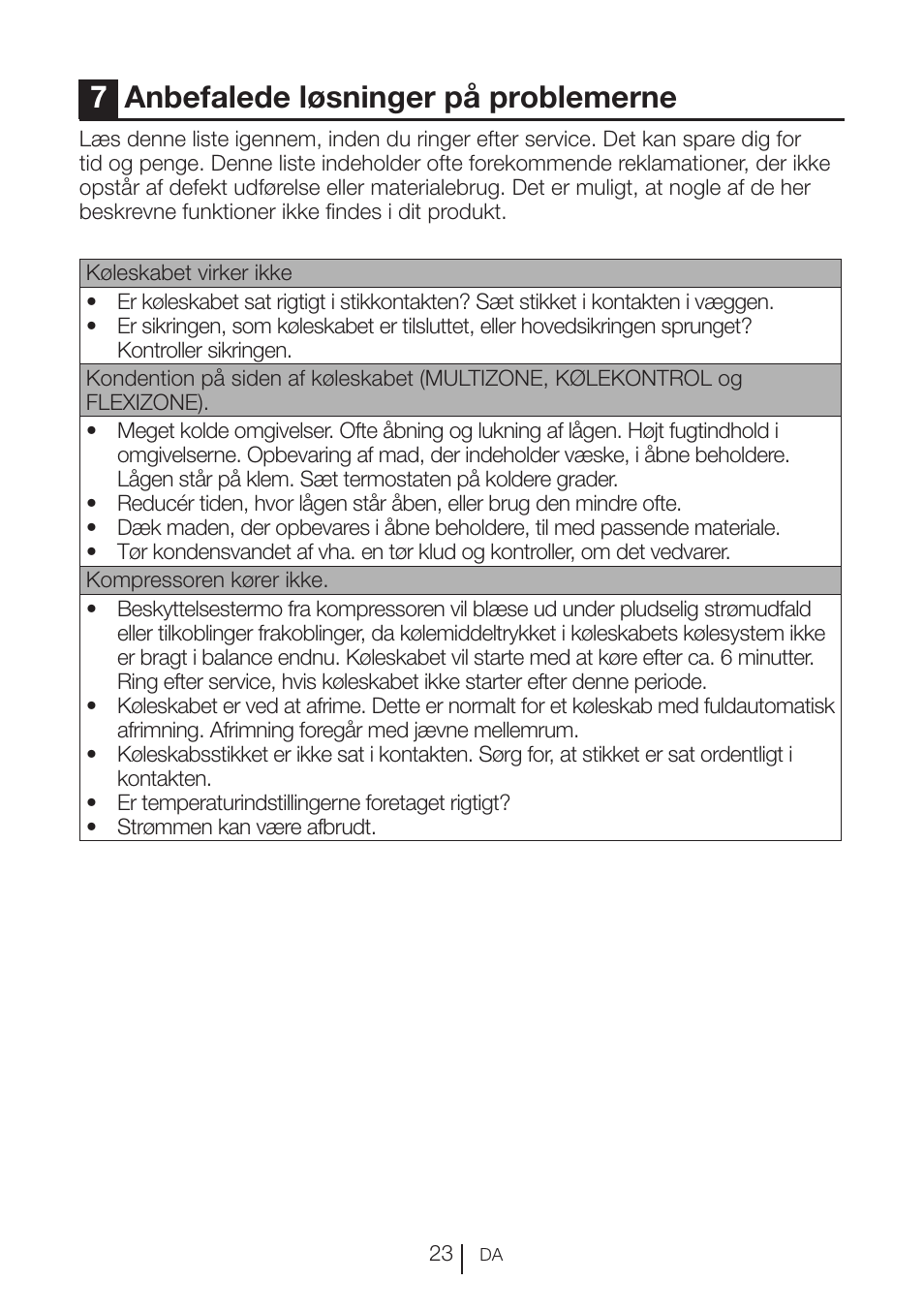 7anbefalede løsninger på problemerne | Blomberg KFD 9950 X A+ User Manual | Page 123 / 372