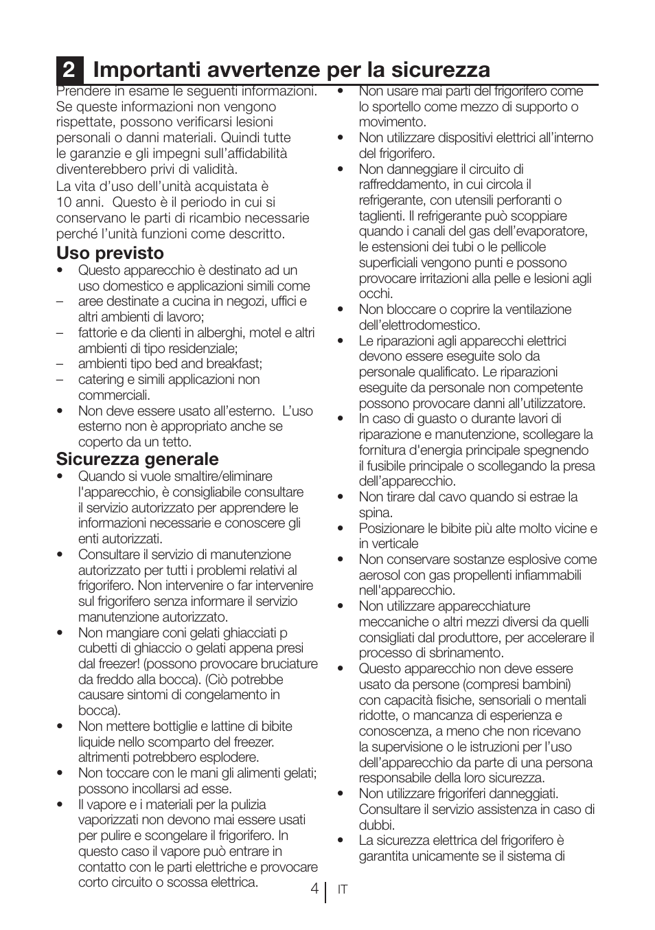 2importanti avvertenze per la sicurezza, Uso previsto, Sicurezza generale | Blomberg KFD 9950 X A+ User Manual | Page 129 / 372