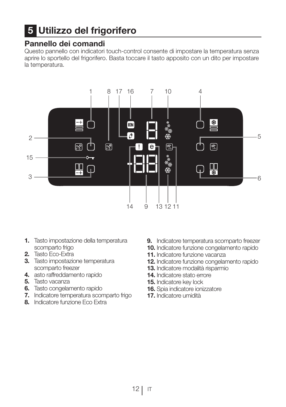 5utilizzo del frigorifero, Pannello dei comandi | Blomberg KFD 9950 X A+ User Manual | Page 137 / 372