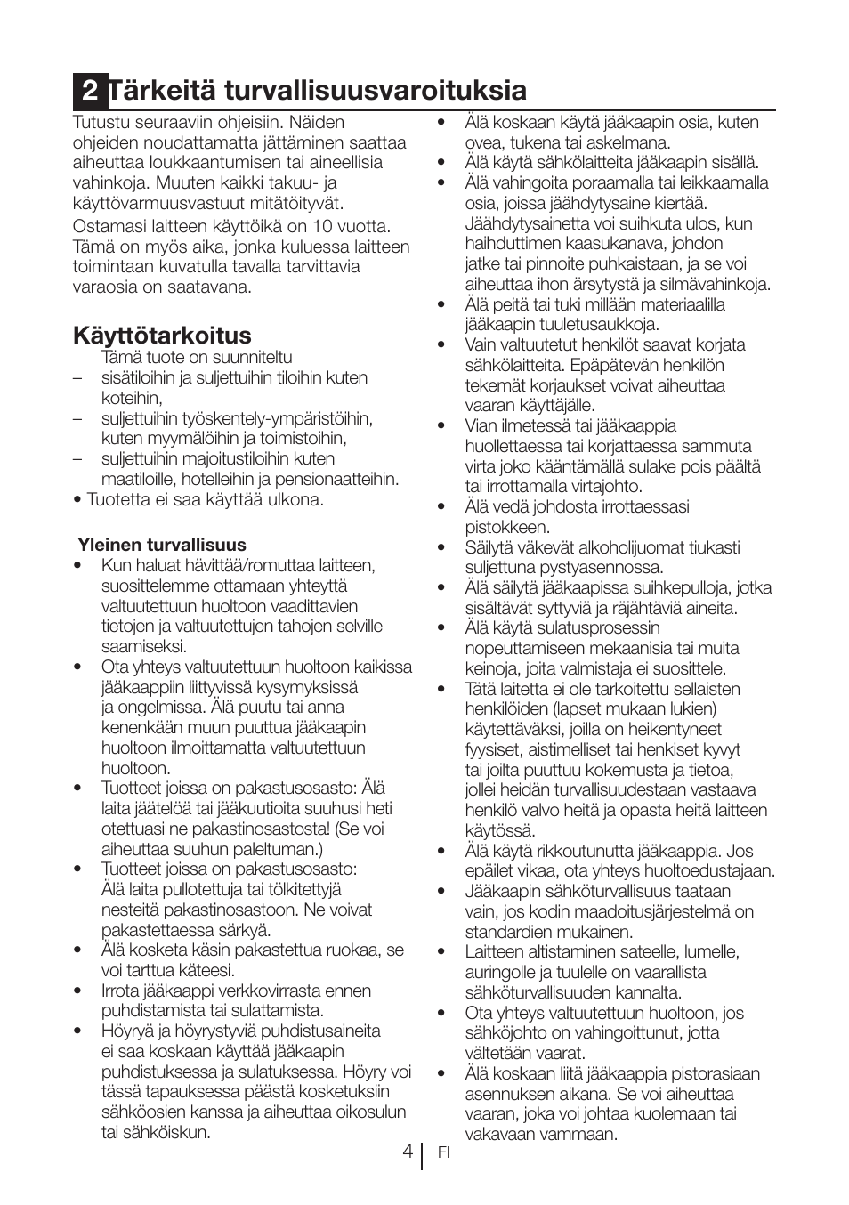 2tärkeitä turvallisuusvaroituksia, Käyttötarkoitus | Blomberg KFD 9950 X A+ User Manual | Page 153 / 372