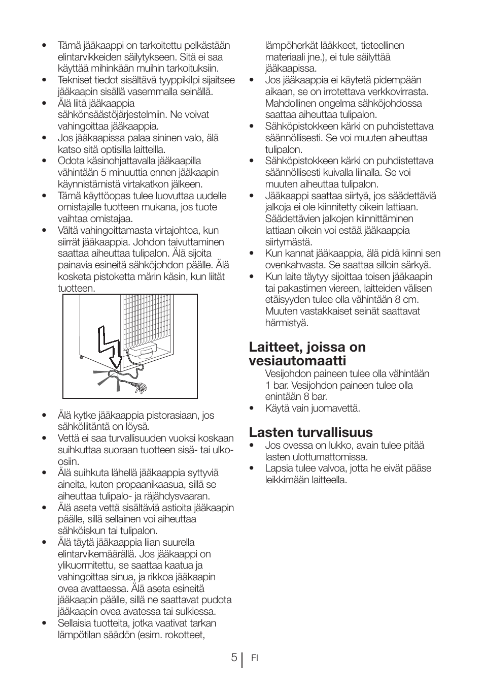 Laitteet, joissa on vesiautomaatti, Lasten turvallisuus | Blomberg KFD 9950 X A+ User Manual | Page 154 / 372