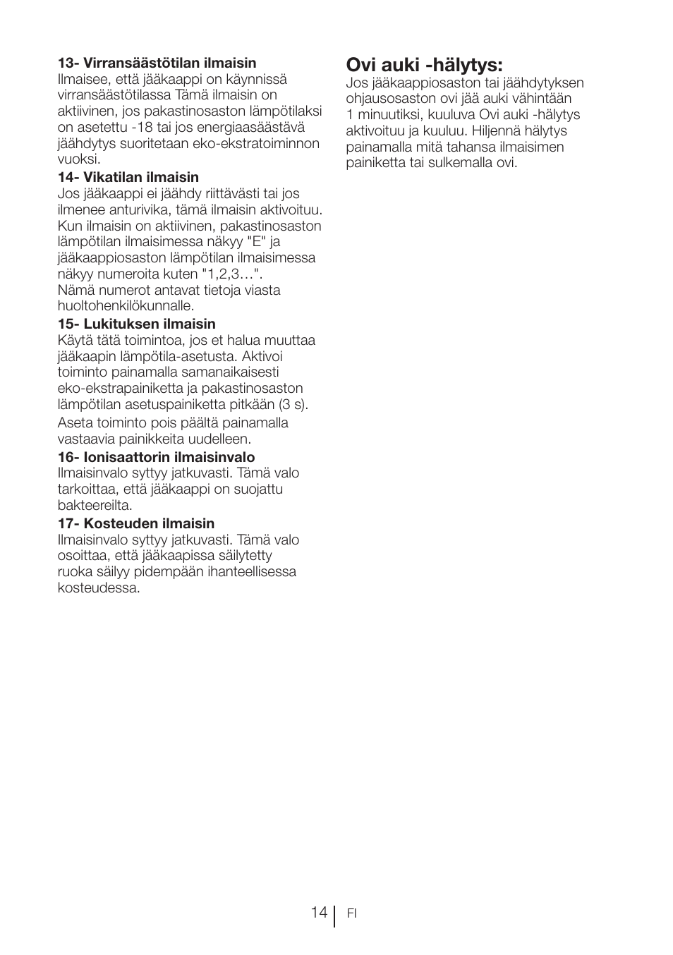 Ovi auki -hälytys | Blomberg KFD 9950 X A+ User Manual | Page 163 / 372