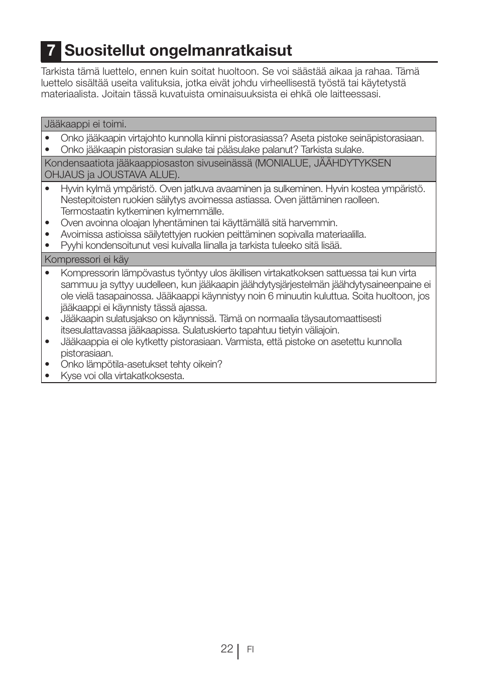 7suositellut ongelmanratkaisut | Blomberg KFD 9950 X A+ User Manual | Page 171 / 372