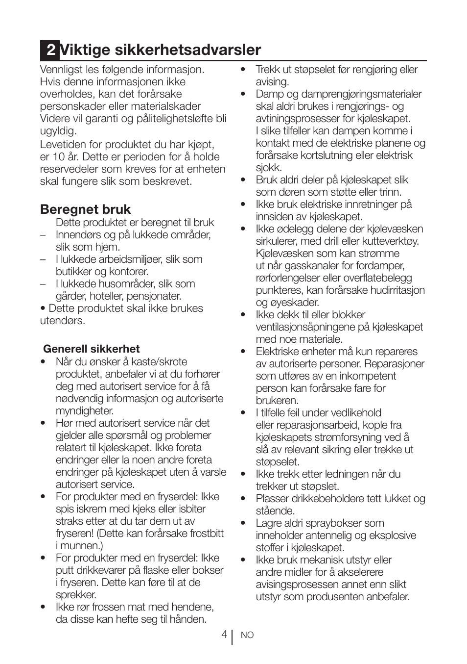 2viktige sikkerhetsadvarsler, Beregnet bruk | Blomberg KFD 9950 X A+ User Manual | Page 177 / 372