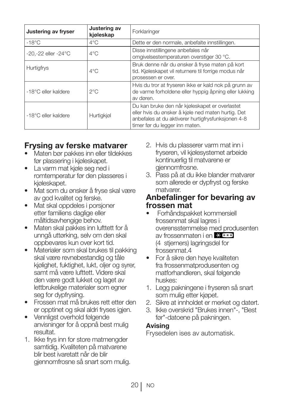 Frysing av ferske matvarer, Anbefalinger for bevaring av frossen mat | Blomberg KFD 9950 X A+ User Manual | Page 193 / 372