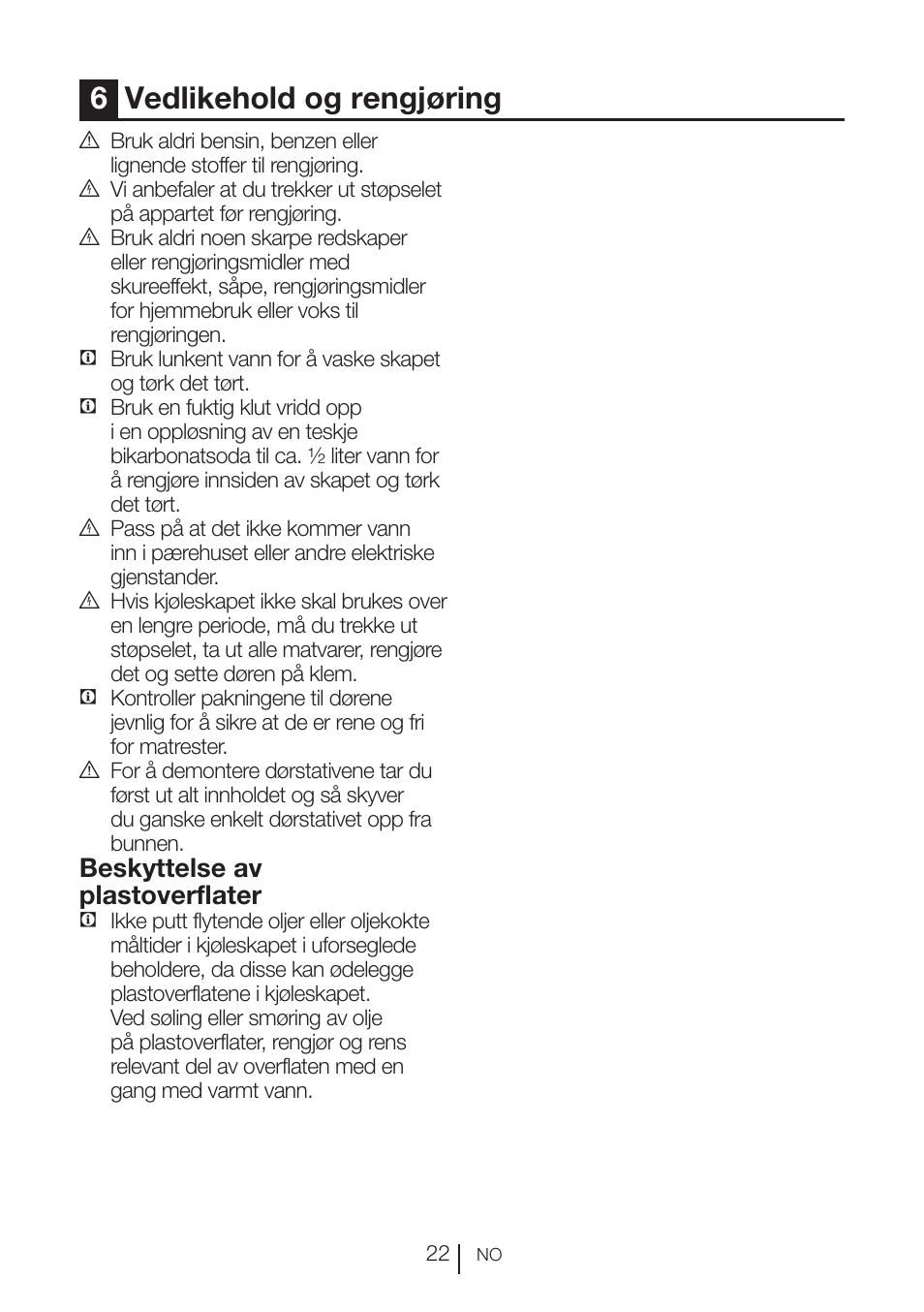 6vedlikehold og rengjøring, Beskyttelse av plastoverflater | Blomberg KFD 9950 X A+ User Manual | Page 195 / 372