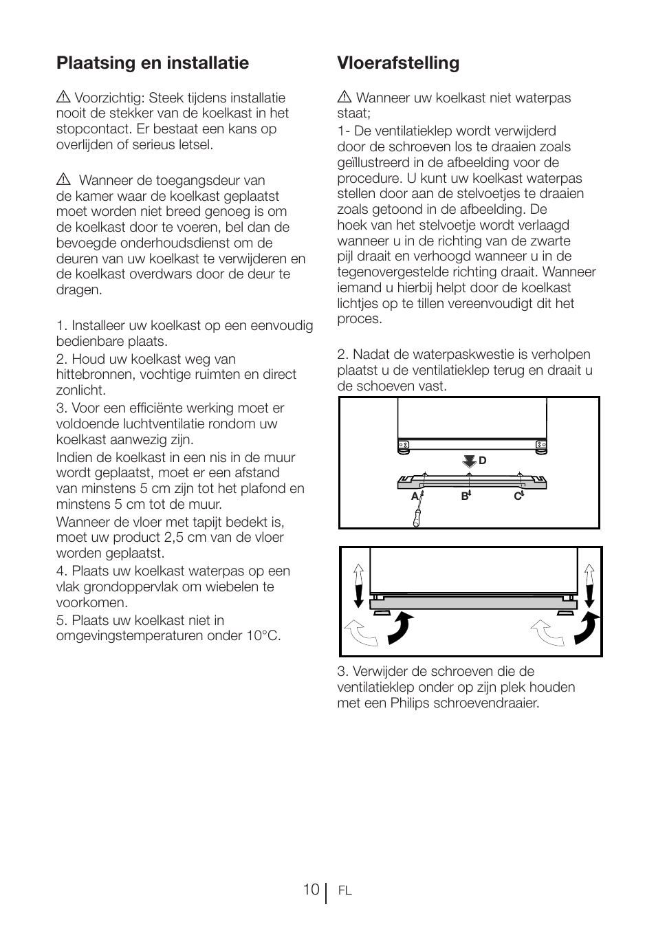 Plaatsing en installatie, Vloerafstelling | Blomberg KFD 9950 X A+ User Manual | Page 208 / 372