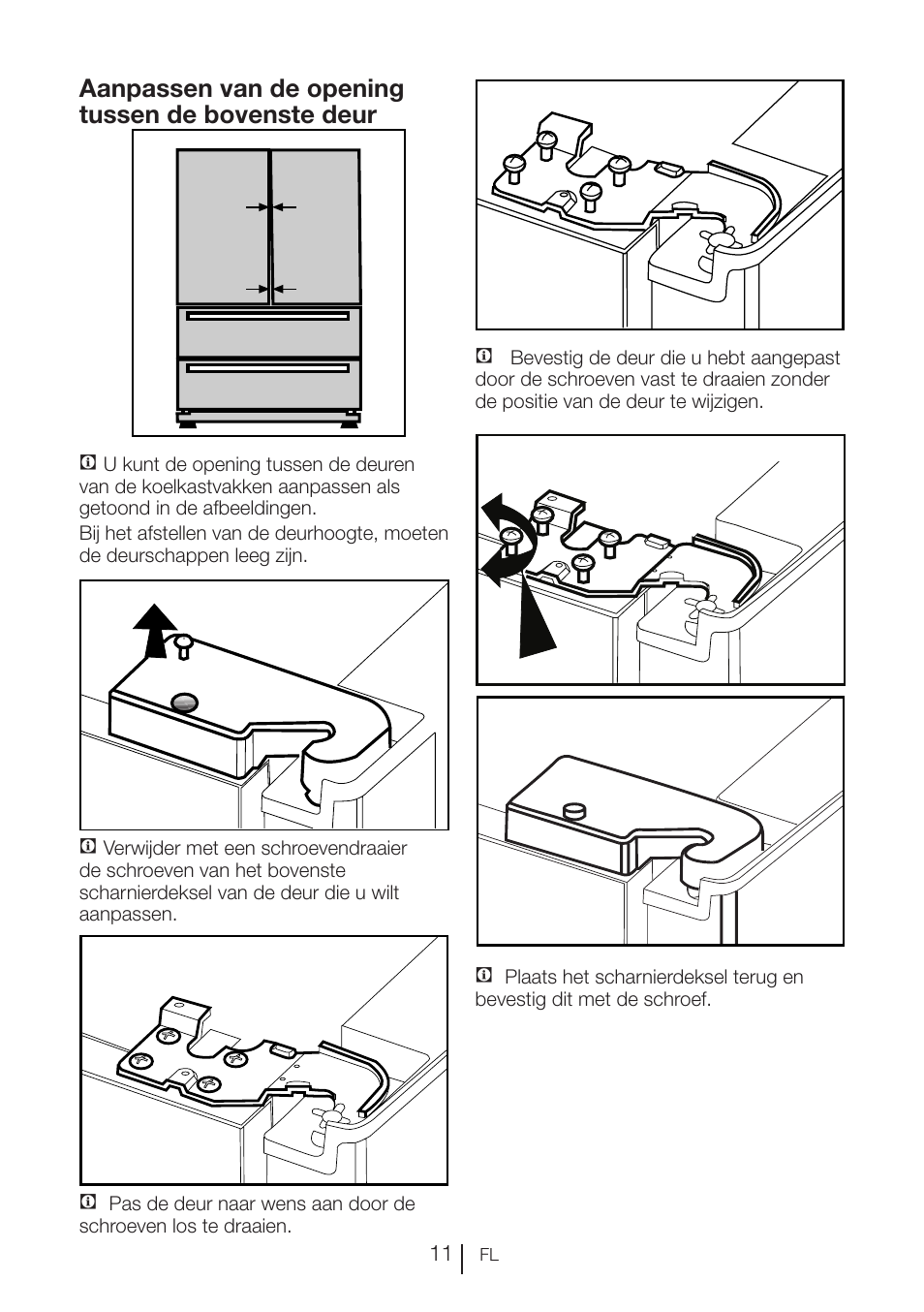 Aanpassen van de opening tussen de bovenste deur | Blomberg KFD 9950 X A+ User Manual | Page 209 / 372