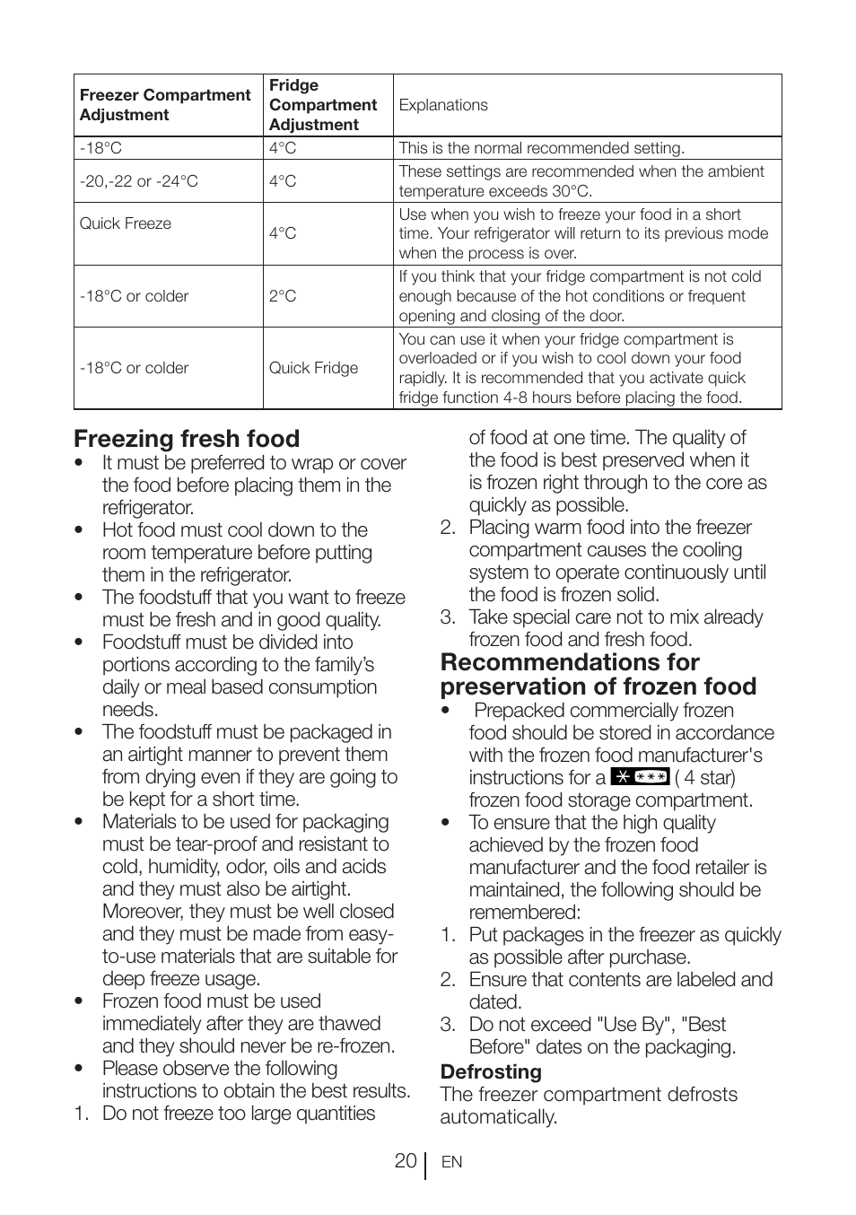 Freezing fresh food, Recommendations for preservation of frozen food | Blomberg KFD 9950 X A+ User Manual | Page 21 / 372