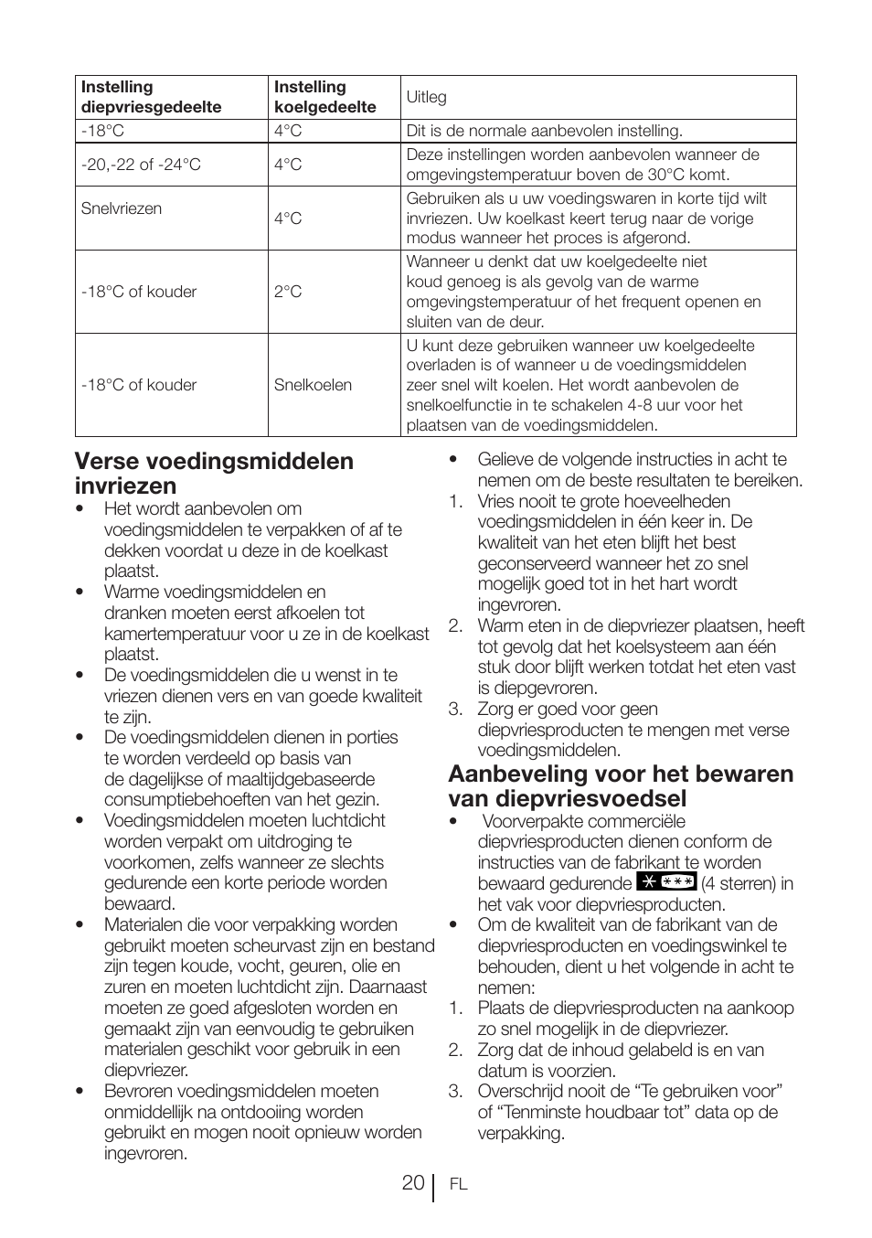 Verse voedingsmiddelen invriezen, Aanbeveling voor het bewaren van diepvriesvoedsel | Blomberg KFD 9950 X A+ User Manual | Page 218 / 372