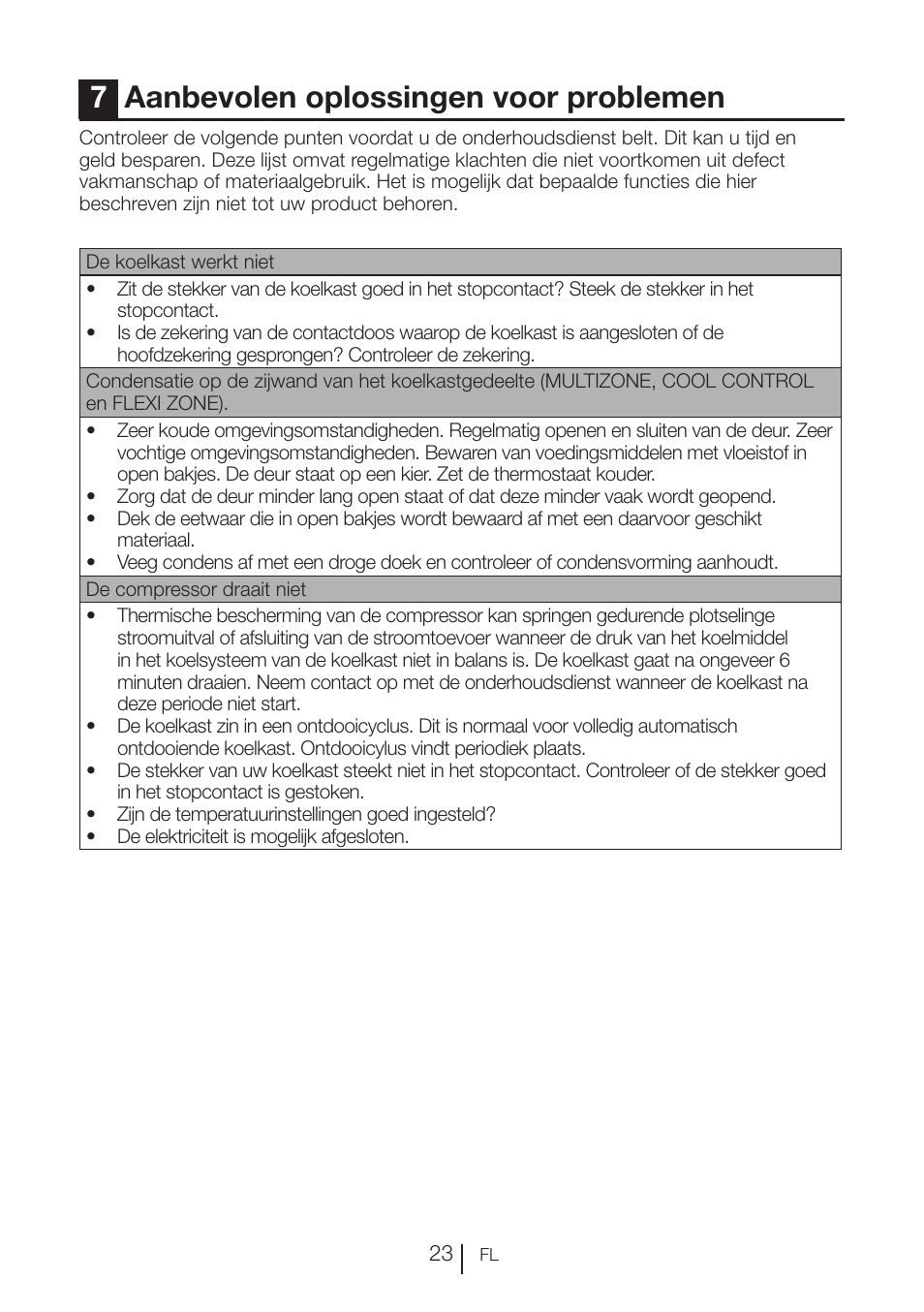 7aanbevolen oplossingen voor problemen | Blomberg KFD 9950 X A+ User Manual | Page 221 / 372