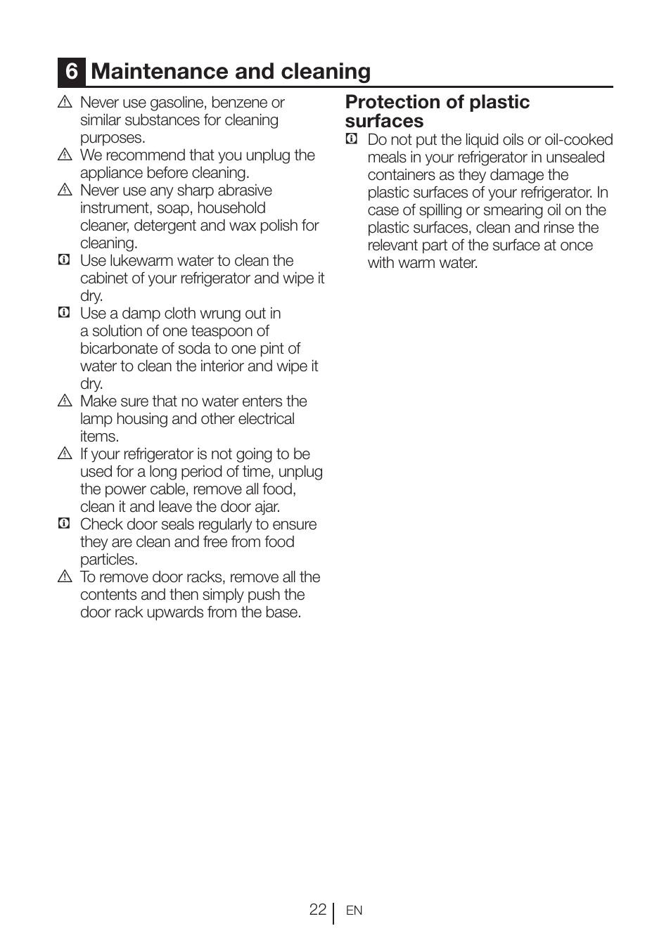 6maintenance and cleaning, Protection of plastic surfaces | Blomberg KFD 9950 X A+ User Manual | Page 23 / 372