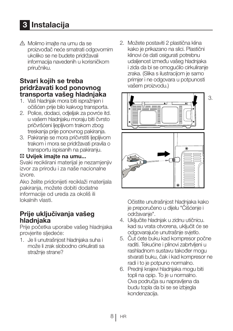 3instalacija, Prije uključivanja vašeg hladnjaka | Blomberg KFD 9950 X A+ User Manual | Page 256 / 372