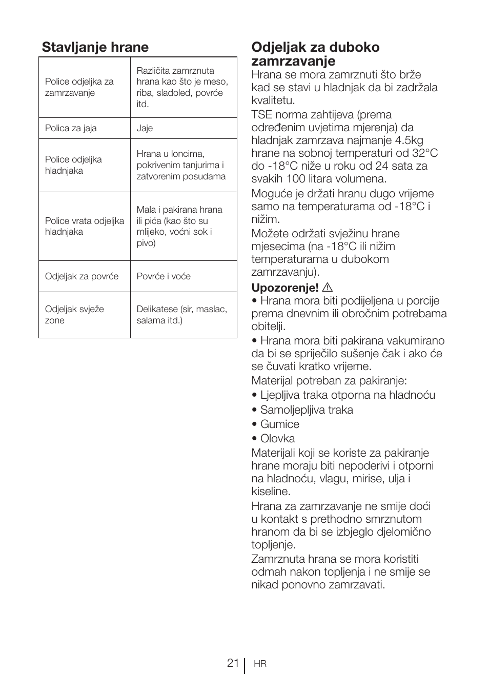 Stavljanje hrane, Odjeljak za duboko zamrzavanje | Blomberg KFD 9950 X A+ User Manual | Page 269 / 372