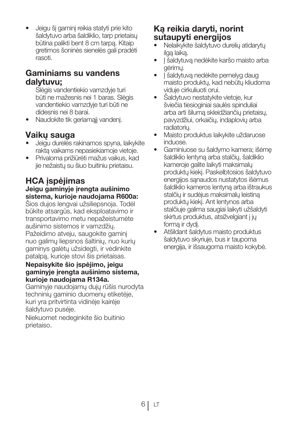 Gaminiams su vandens dalytuvu, Vaikų sauga, Hca įspėjimas | Ką reikia daryti, norint sutaupyti energijos | Blomberg KFD 9950 X A+ User Manual | Page 279 / 372