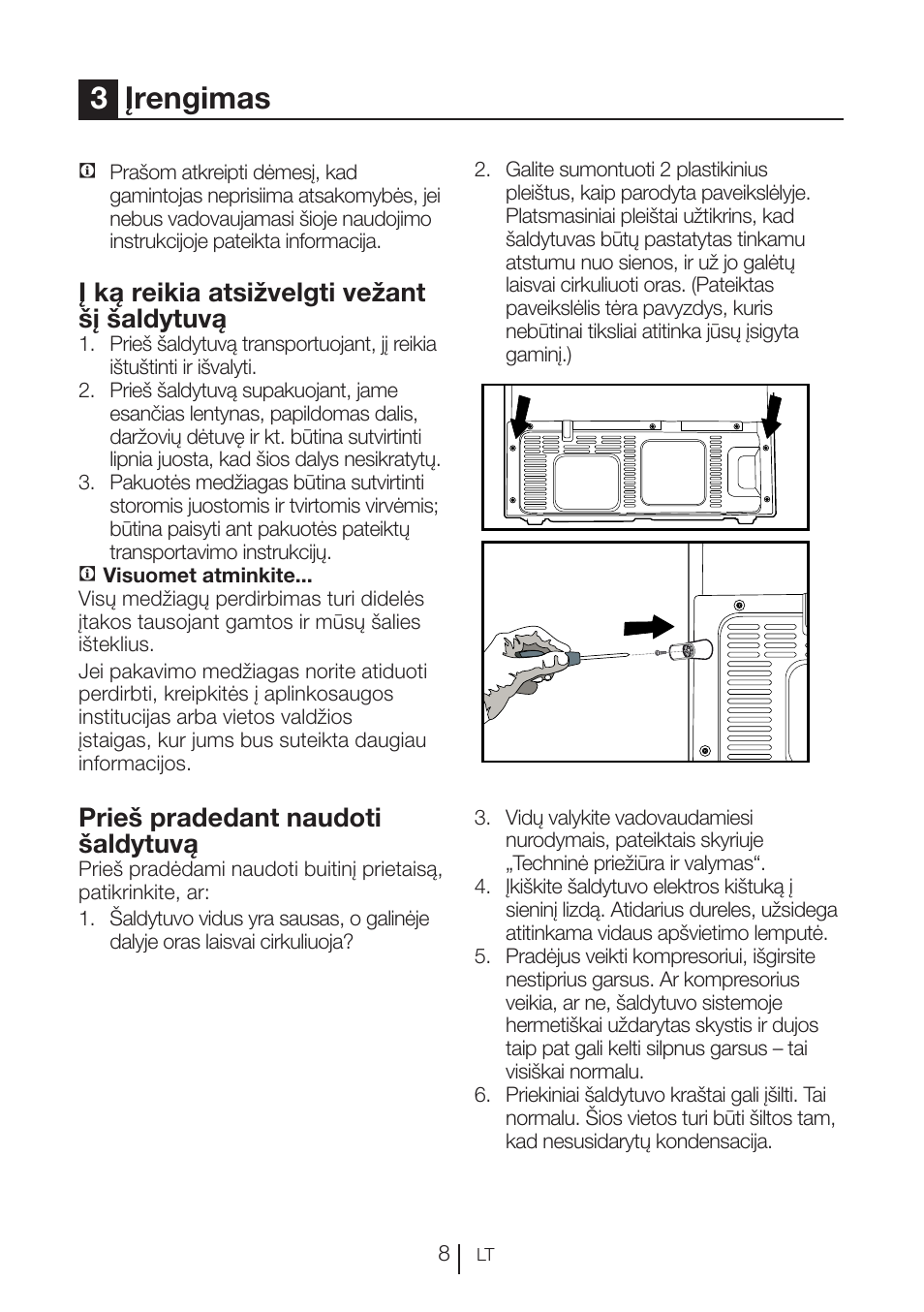 3įrengimas, Į ką reikia atsižvelgti vežant šį šaldytuvą, Prieš pradedant naudoti šaldytuvą | Blomberg KFD 9950 X A+ User Manual | Page 281 / 372