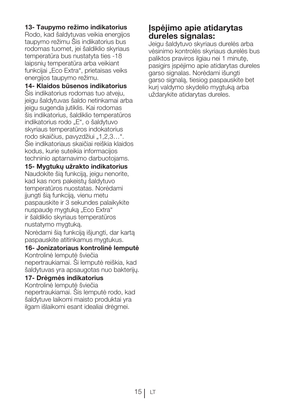 Įspėjimo apie atidarytas dureles signalas | Blomberg KFD 9950 X A+ User Manual | Page 288 / 372
