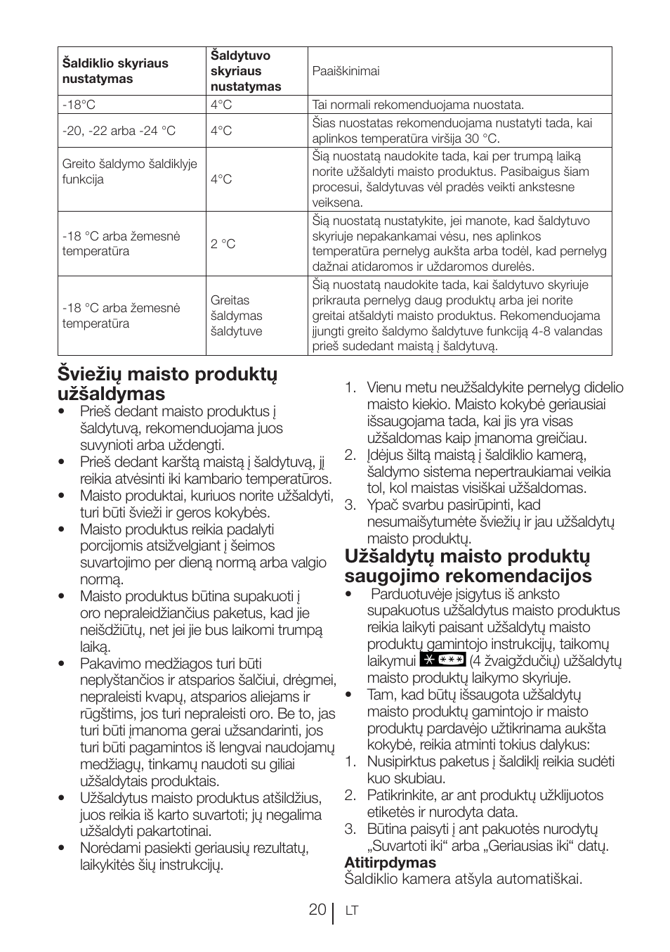 Šviežių maisto produktų užšaldymas, Užšaldytų maisto produktų saugojimo rekomendacijos | Blomberg KFD 9950 X A+ User Manual | Page 293 / 372