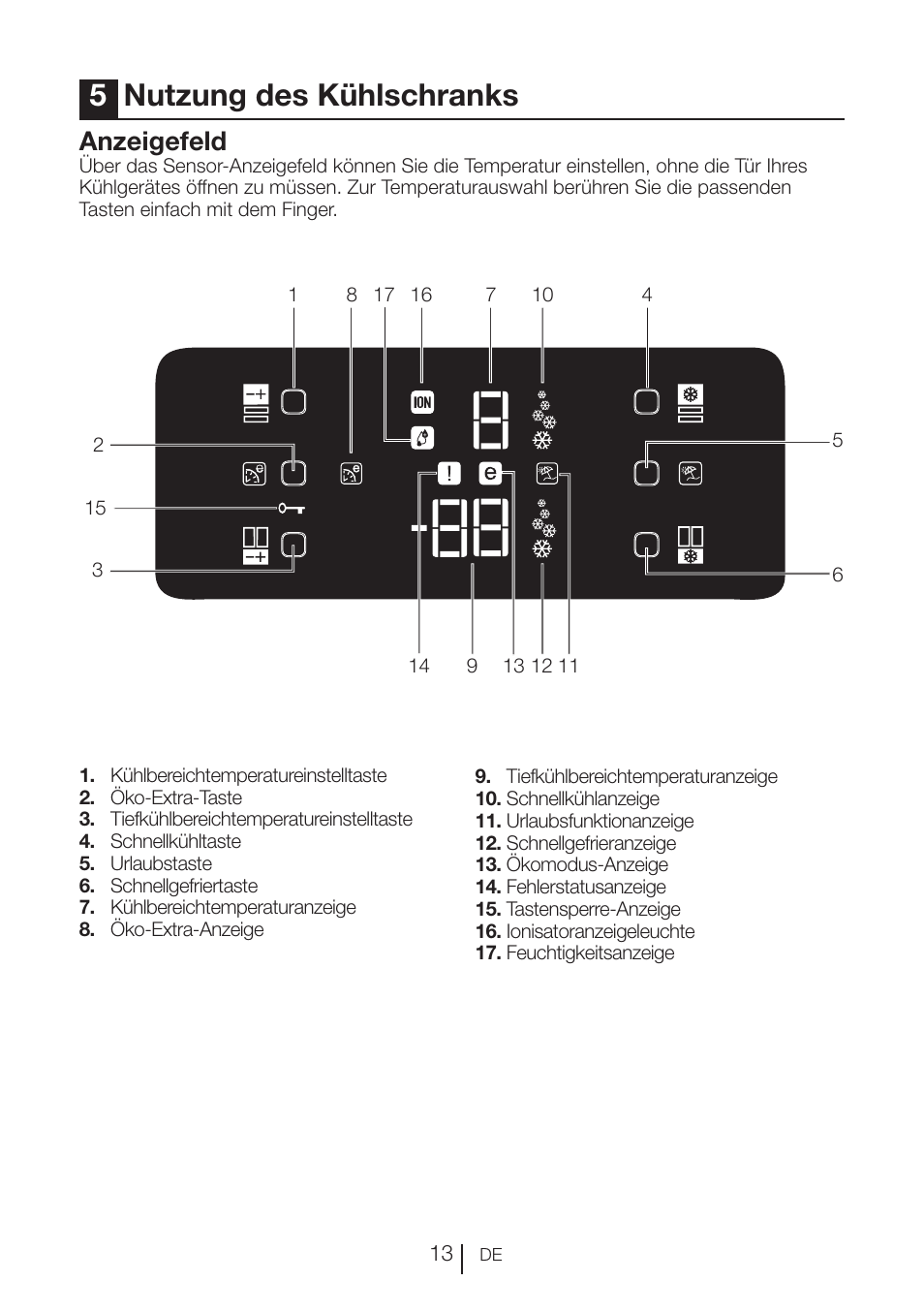 5nutzung des kühlschranks, Anzeigefeld | Blomberg KFD 9950 X A+ User Manual | Page 39 / 372