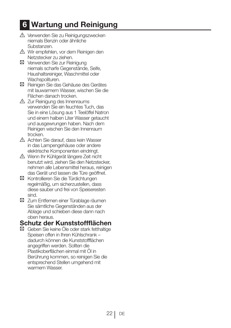 6wartung und reinigung, Schutz der kunststoffflächen | Blomberg KFD 9950 X A+ User Manual | Page 48 / 372