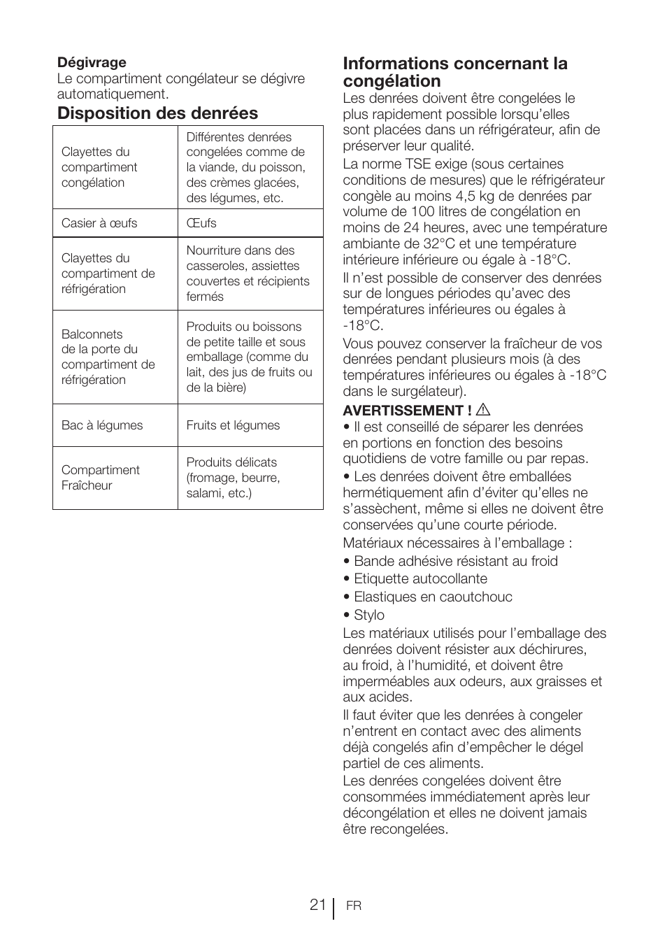 Disposition des denrées, Informations concernant la congélation | Blomberg KFD 9950 X A+ User Manual | Page 72 / 372