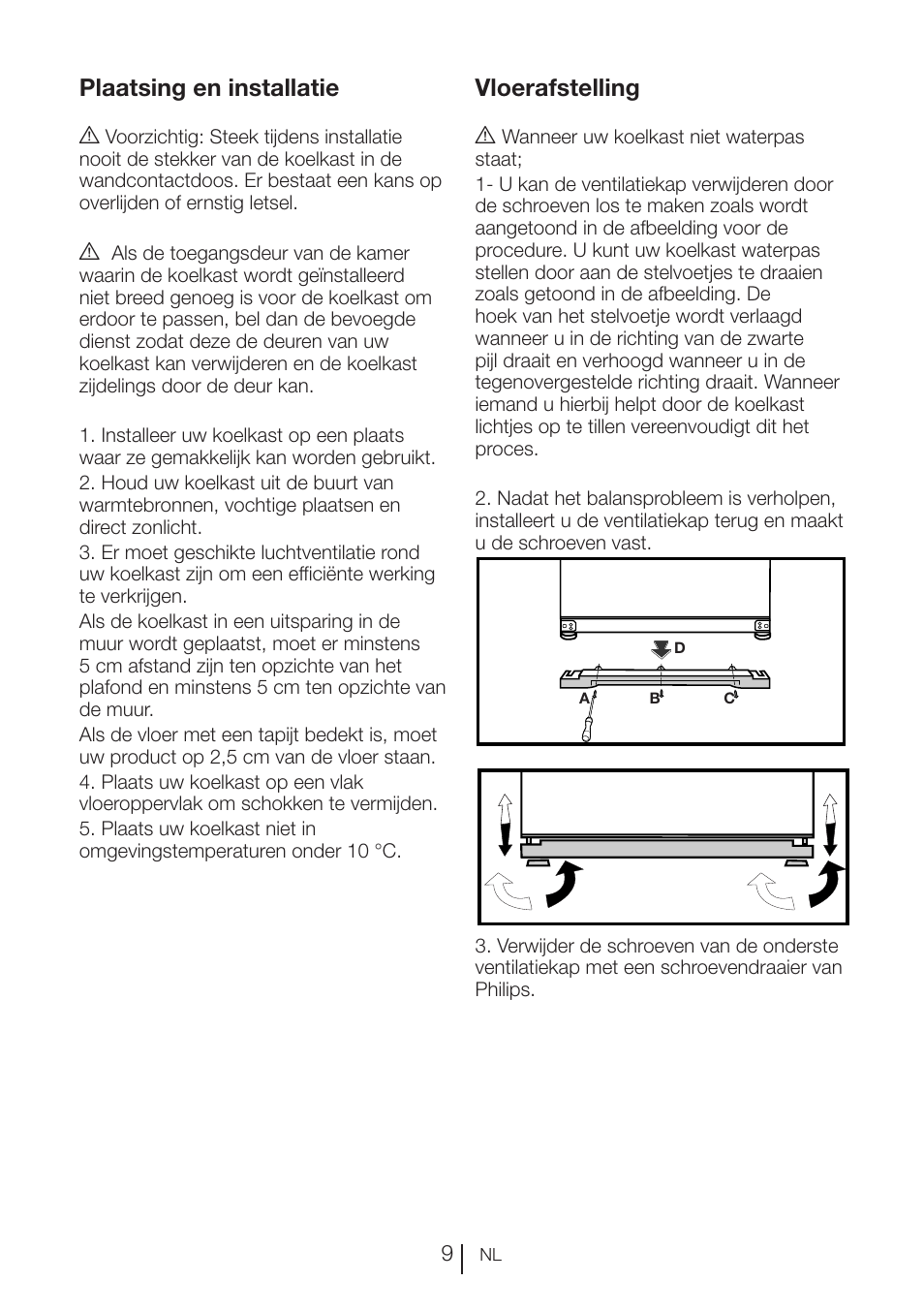 Plaatsing en installatie, Vloerafstelling | Blomberg KFD 9950 X A+ User Manual | Page 85 / 372