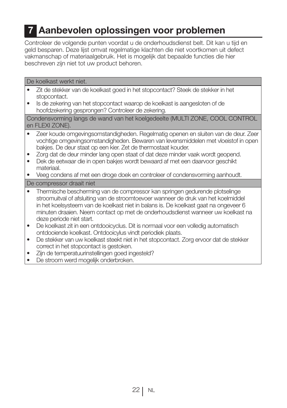 7aanbevolen oplossingen voor problemen | Blomberg KFD 9950 X A+ User Manual | Page 98 / 372