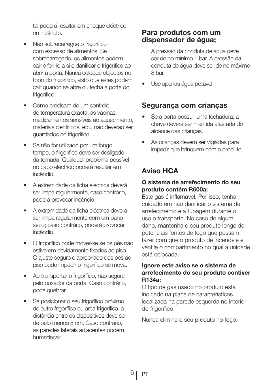 Para produtos com um dispensador de água, Segurança com crianças, Aviso hca | Blomberg KWS 9220 X User Manual | Page 119 / 311