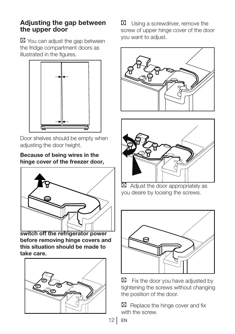 Adjusting the gap between the upper door c | Blomberg KWS 9220 X User Manual | Page 13 / 311