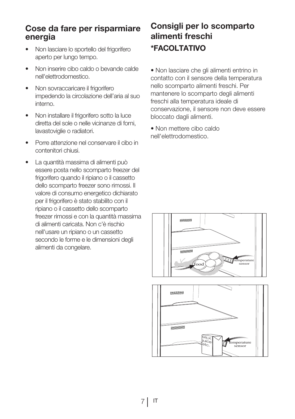 Consigli per lo scomparto alimenti freschi, Cose da fare per risparmiare energia, Facoltativo | Blomberg KWS 9220 X User Manual | Page 233 / 311