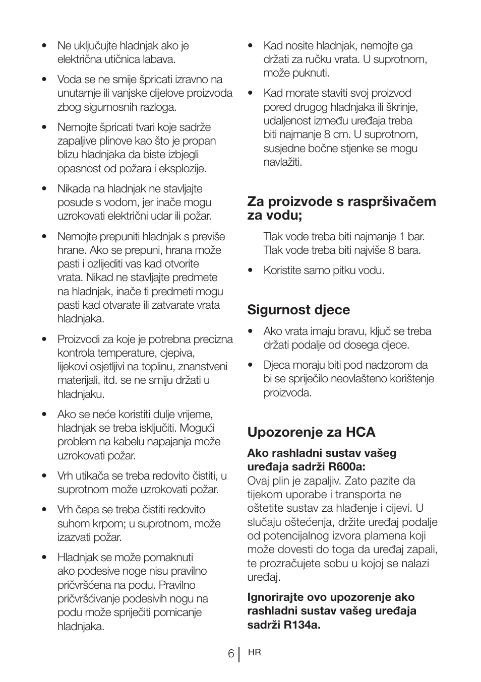 Za proizvode s raspršivačem za vodu, Sigurnost djece, Upozorenje za hca | Blomberg KWS 9220 X User Manual | Page 260 / 311