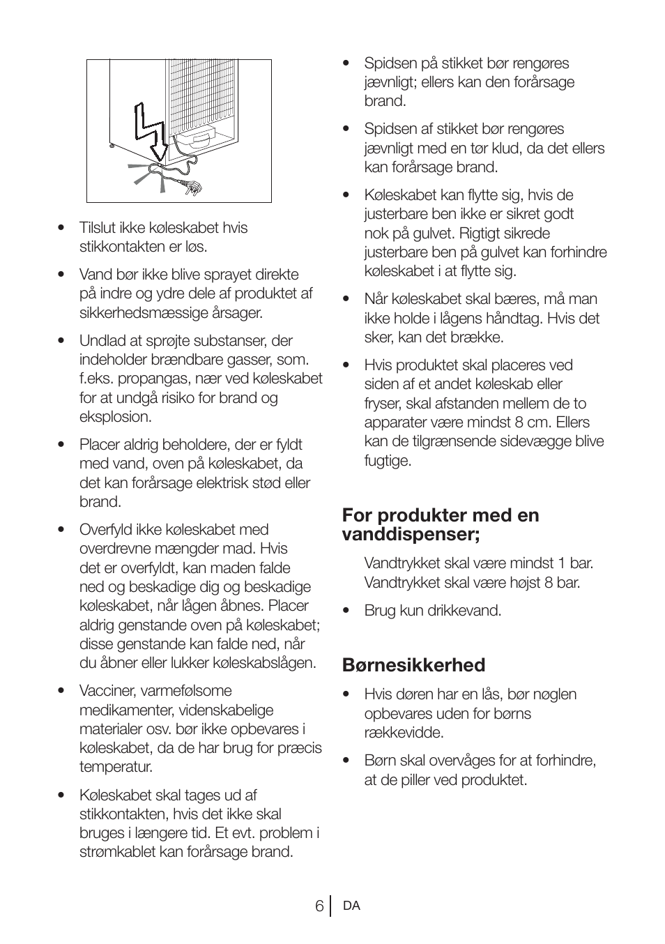 For produkter med en vanddispenser, Børnesikkerhed | Blomberg KWS 9220 X User Manual | Page 288 / 311