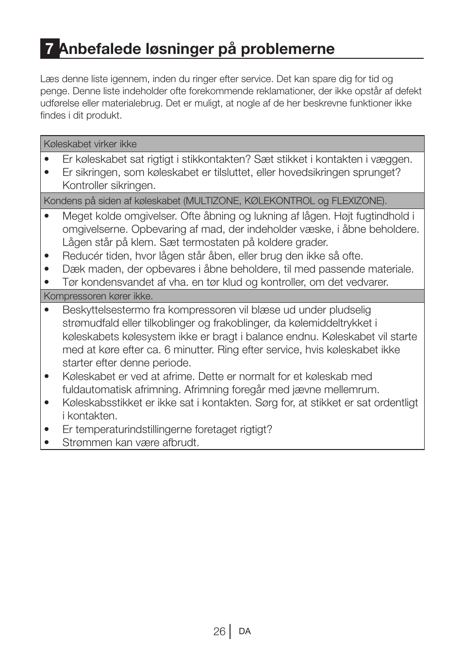7anbefalede løsninger på problemerne | Blomberg KWS 9220 X User Manual | Page 308 / 311