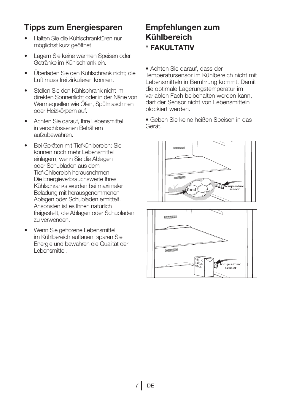 Tipps zum energiesparen, Empfehlungen zum kühlbereich, Fakultativ | Blomberg KWS 9220 X User Manual | Page 64 / 311