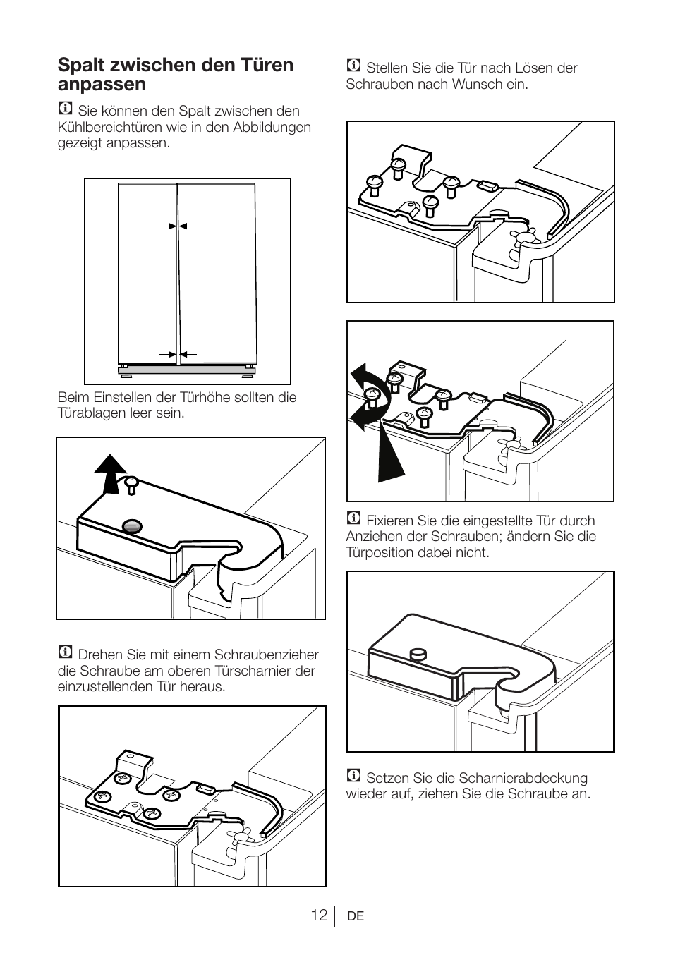 Spalt zwischen den türen anpassen c | Blomberg KWS 9220 X User Manual | Page 69 / 311