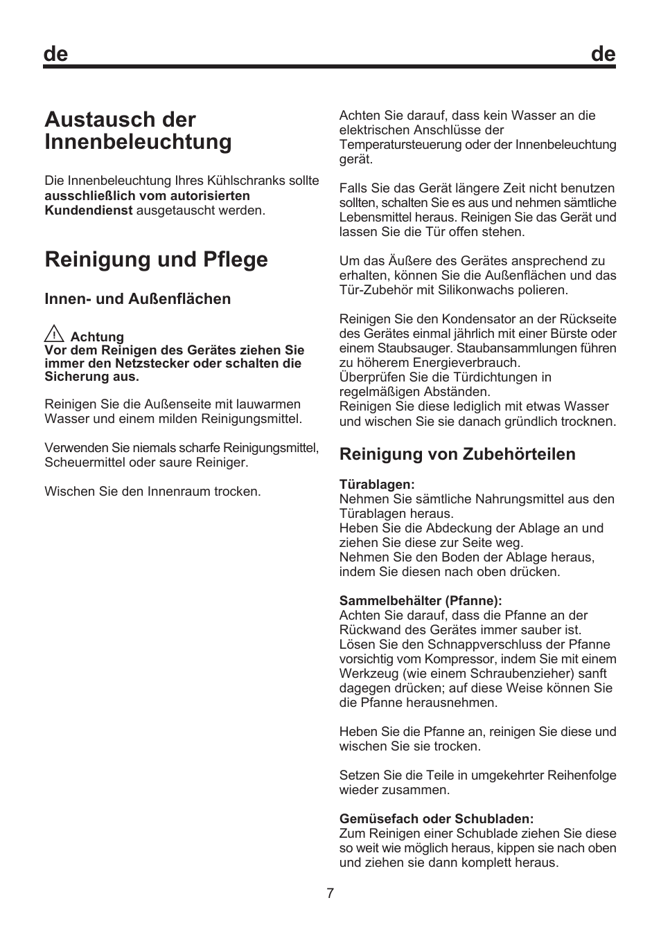 Austausch der innenbeleuchtung, Reinigung und pflege | Blomberg WKWD 1500 X - 1 User Manual | Page 11 / 60