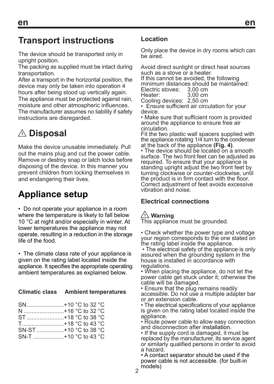 Transport instructions, Disposal, Appliance setup | Blomberg WKWD 1500 X - 1 User Manual | Page 17 / 60