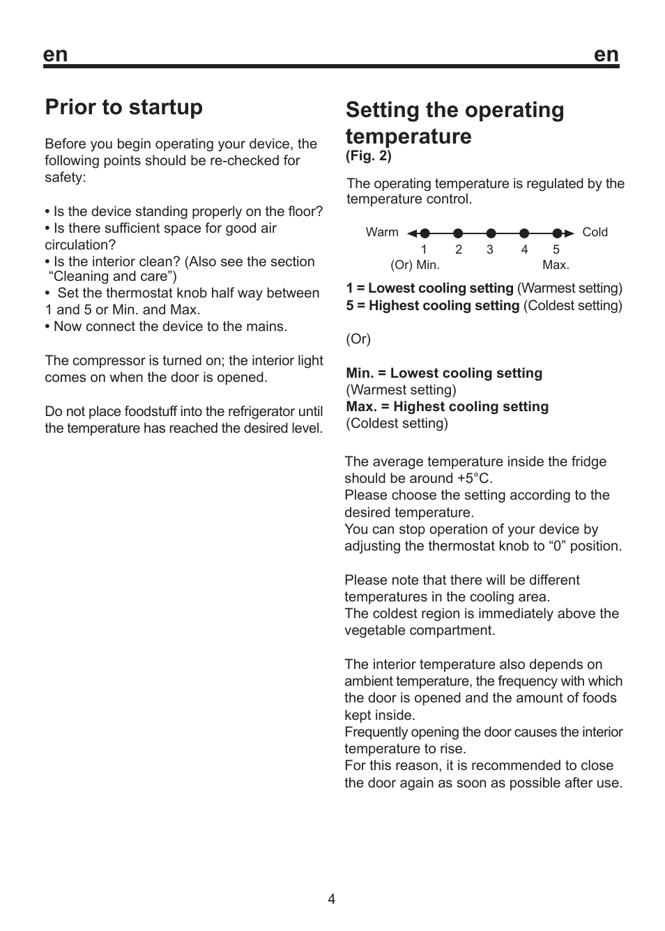 Setting the operating temperature, Prior to startup | Blomberg WKWD 1500 X - 1 User Manual | Page 19 / 60