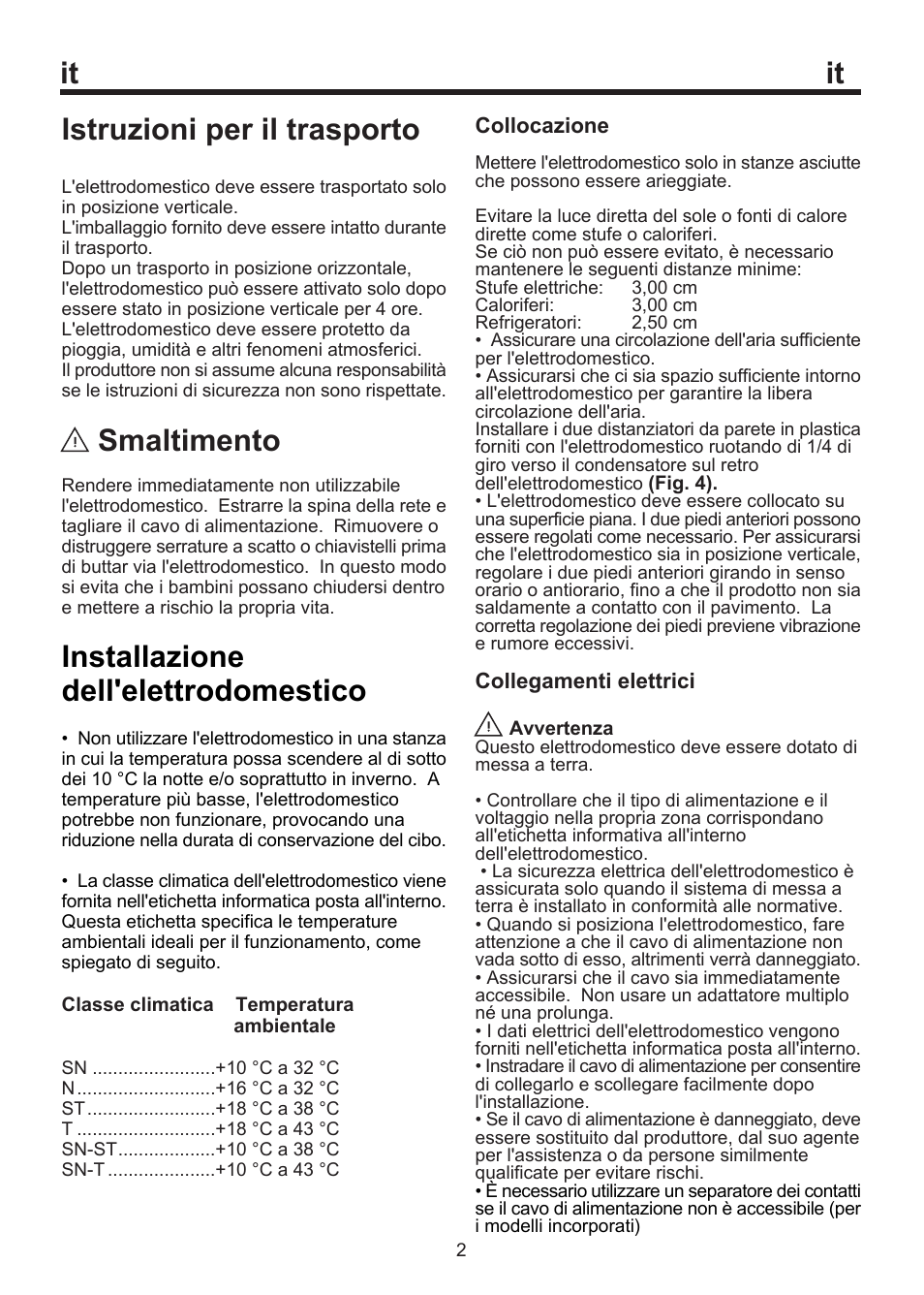 Istruzioni per il trasporto, Smaltimento, Installazione dell'elettrodomestico | Blomberg WKWD 1500 X - 1 User Manual | Page 28 / 60