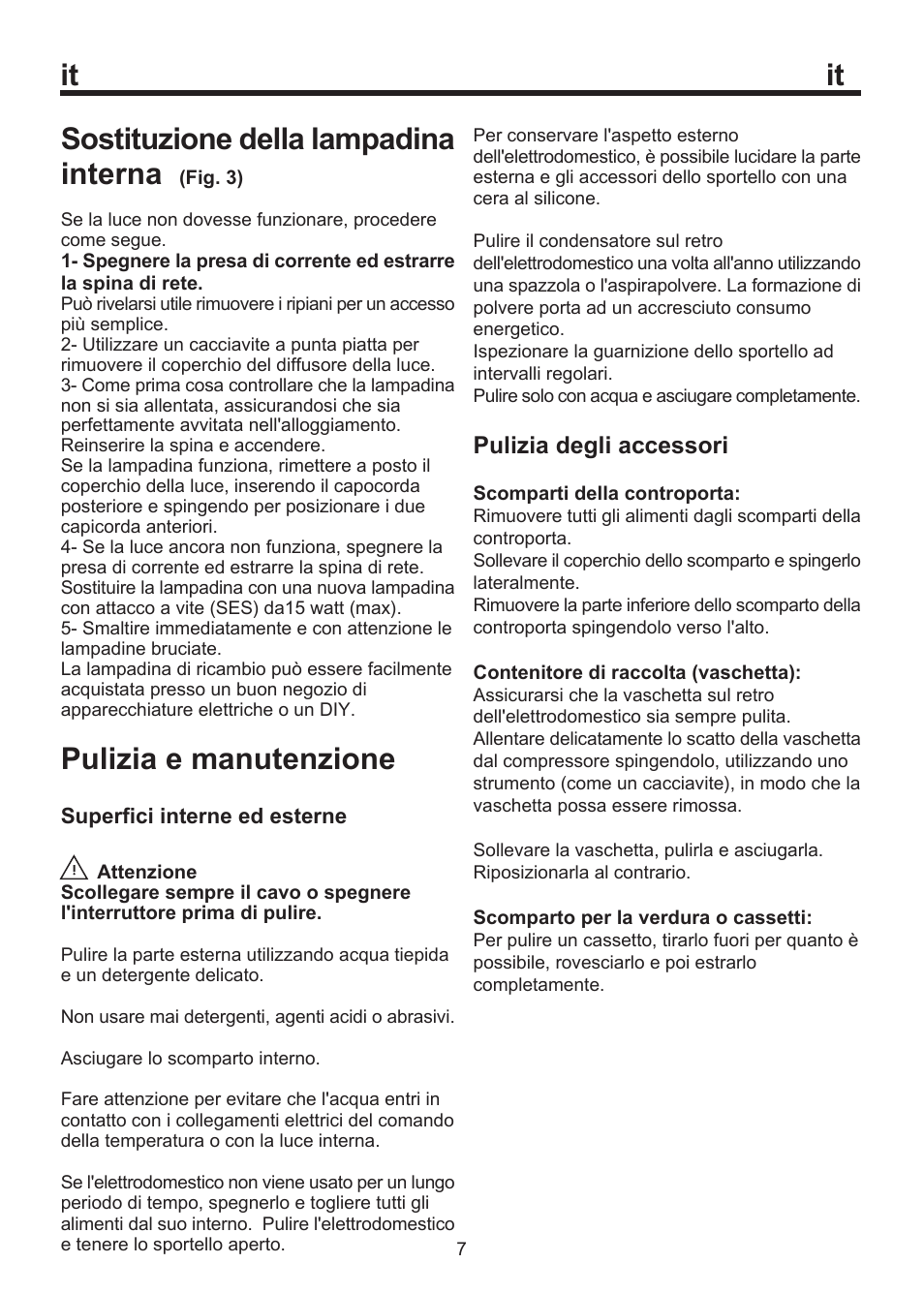 Sostituzione della lampadina interna, Pulizia e manutenzione | Blomberg WKWD 1500 X - 1 User Manual | Page 33 / 60