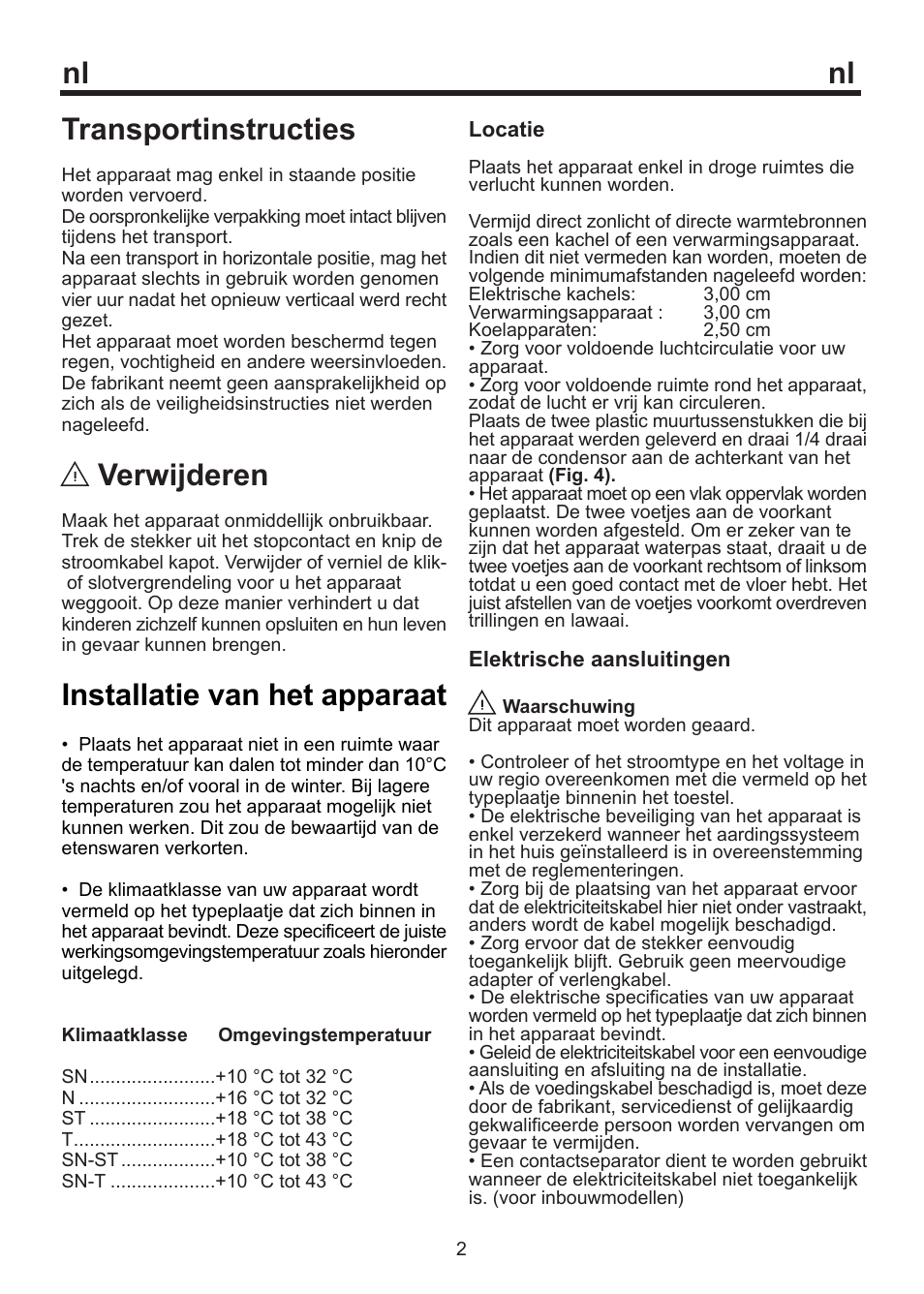 Transportinstructies, Verwijderen, Installatie van het apparaat | Blomberg WKWD 1500 X - 1 User Manual | Page 39 / 60